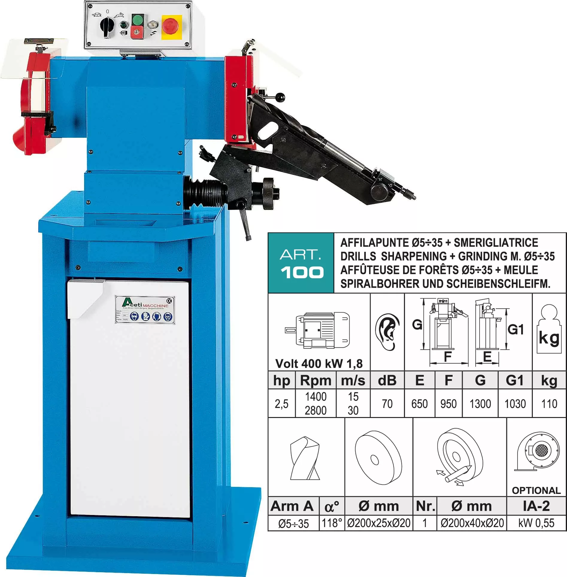 ostrzałka, ostrzałka do wierteł, aceti, A100